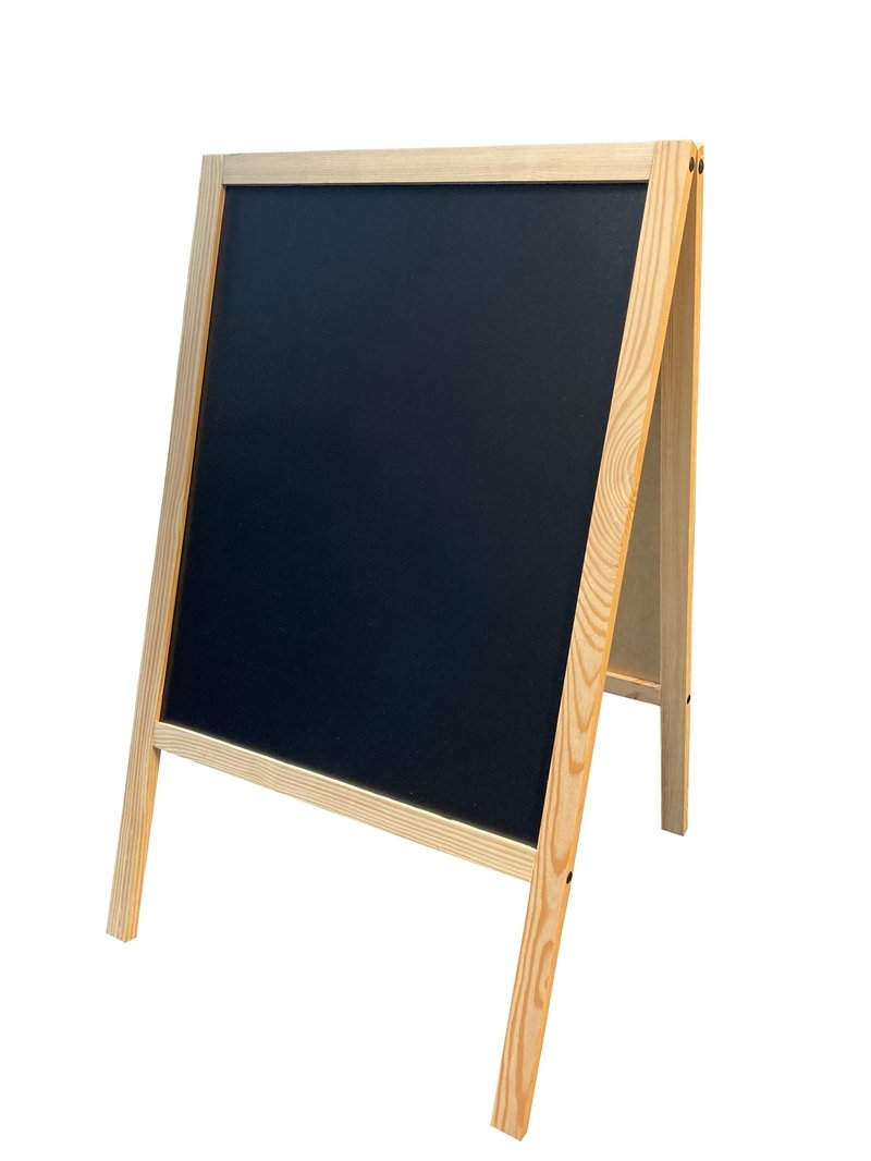 Wooden A-Board,  natural wooden frame and black chalkboard plate, 60 x 100cm incl. 8 chalk board markers