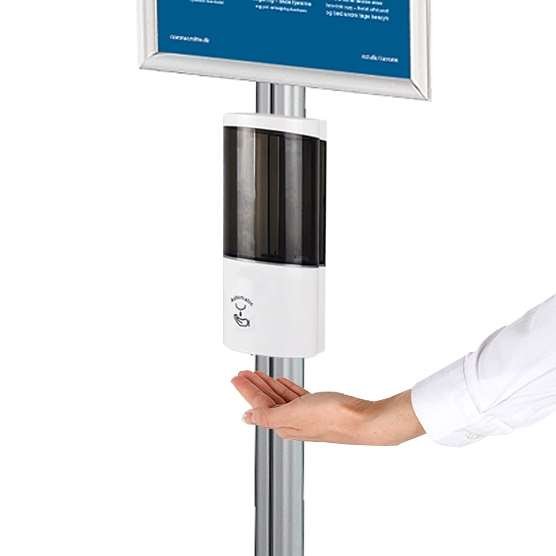 Aluminum info stand with 25 mm alu
snap-frame for A4 poster and 500 m. dispenser