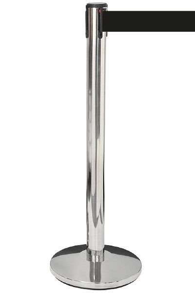 Crowd Barrier Belt, silver stand with 3 metres black belt