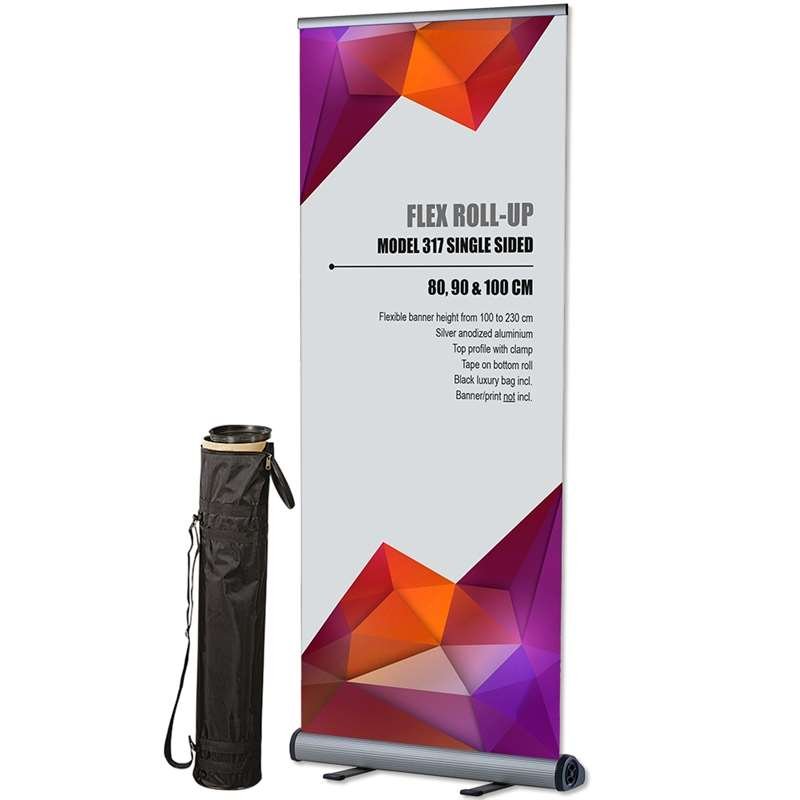 Flex Roll-up single-sided - 80x230 cm - silver - with banner and print