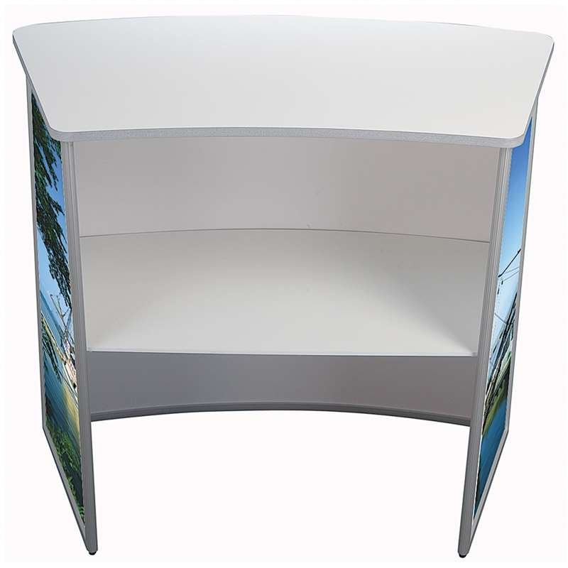Curved Counter, exhibition desk with white top plate