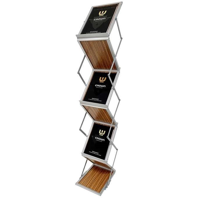 Flex Brochure stand 6 x A4, alu/wood incl. suitcase