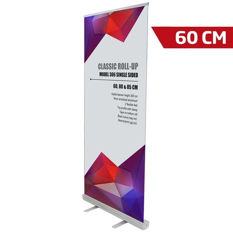Classic Roll-up, single-sided, aluminum/silver, 60 cm, including bag and banner print