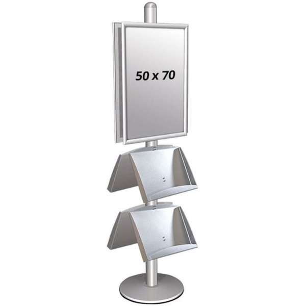 MULTISTAND 4 Double sided with 2 steel shelve 25mm 2 x 50x70 cm Alu