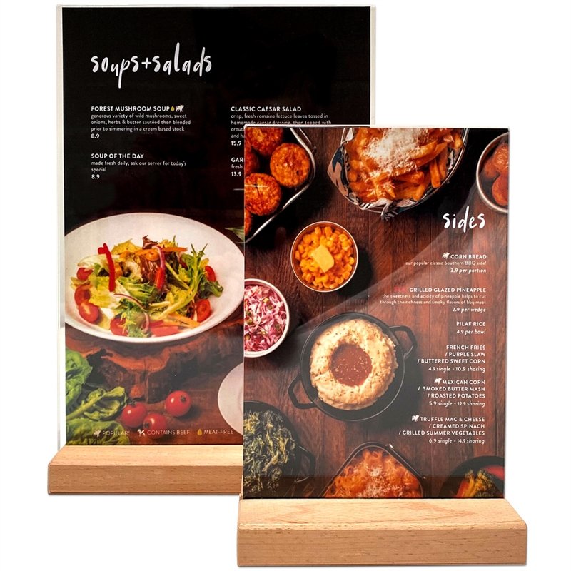 WOOD Block Menu holder acrylic A5 vertical/angled