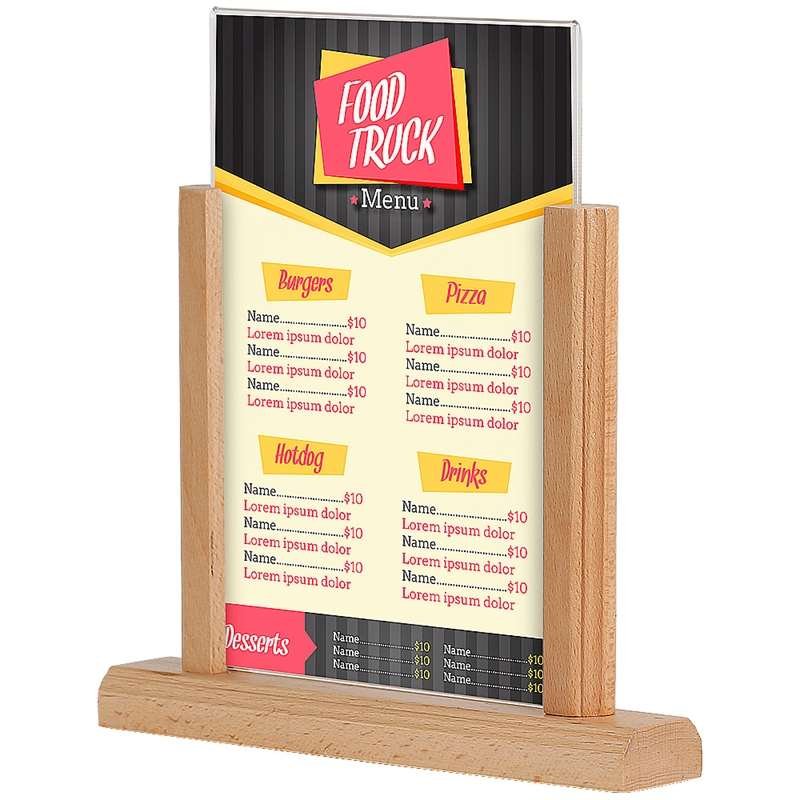 Wooden Menuholder, light, with A4 acrylic holder