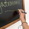 Wooden A-Board, dark stained wooden frame and black chalkboard plate, 60 x 100cm incl. 8 chalk board markers #9