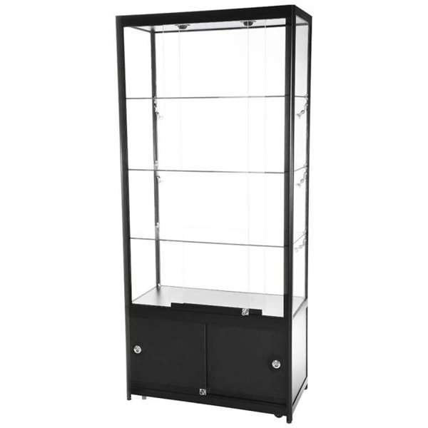 Showcase Tower Duo, black, with storage and LED spots