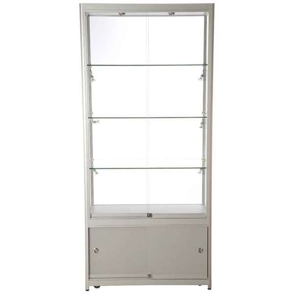 Showcase Tower Duo, silver, with storage and LED spots