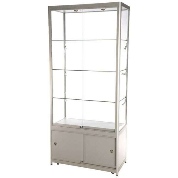 Showcase Tower Duo, silver, with storage and LED spots