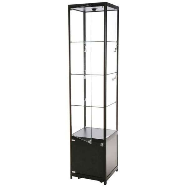 Showcase Tower Solo, black, with storage and LED spots