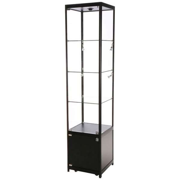 Showcase Tower Solo, black, with storage and LED spots