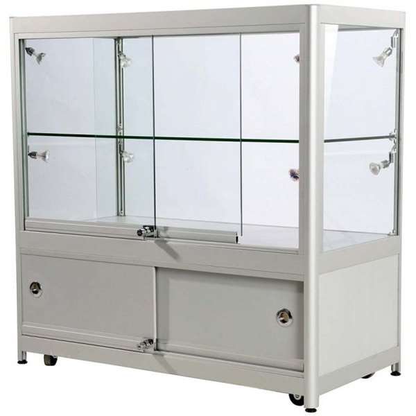 Showcase Counter Duo, silver, with storage and LED spots