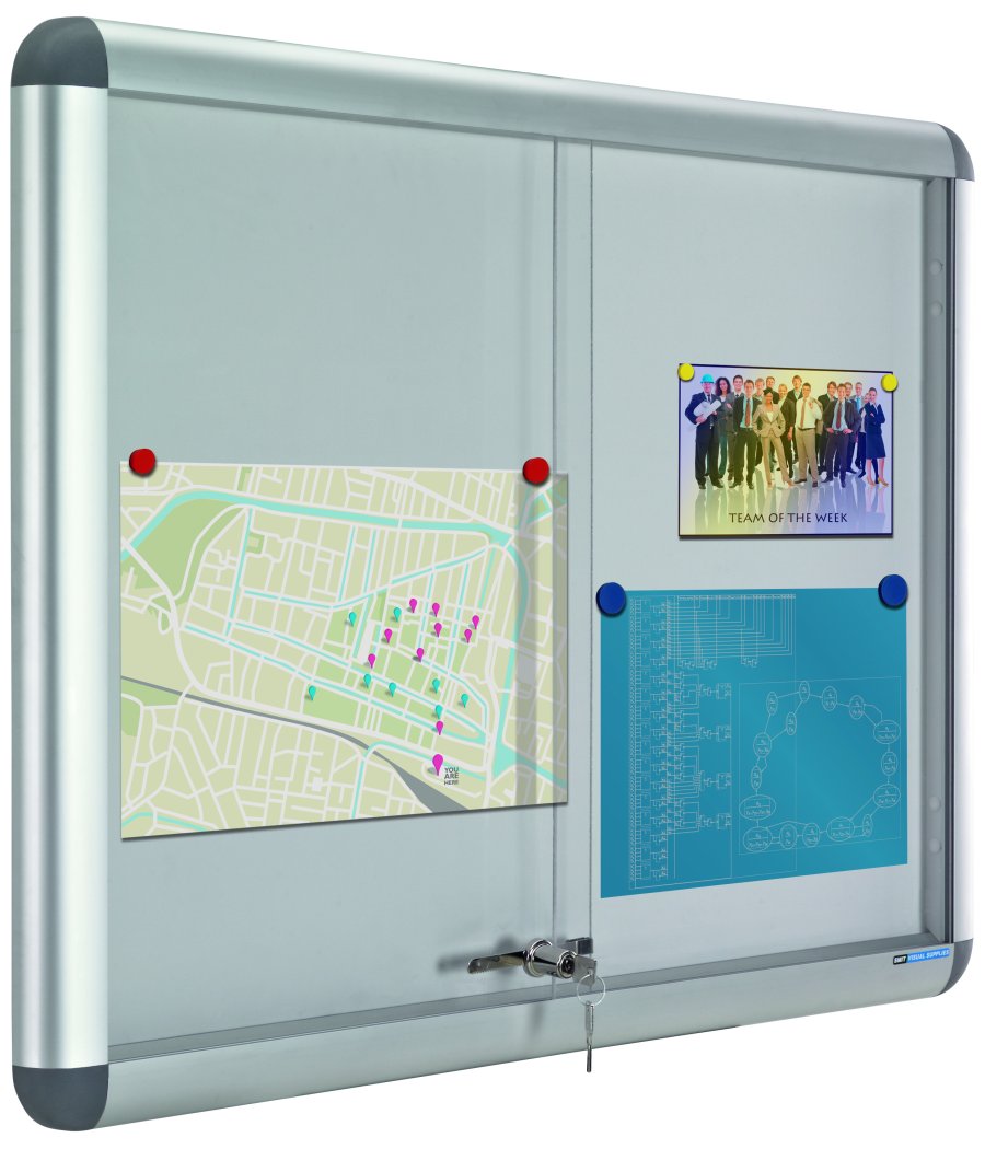 Indoor showcase Rondo, sliding doors, 6xA4, 60x66 cm