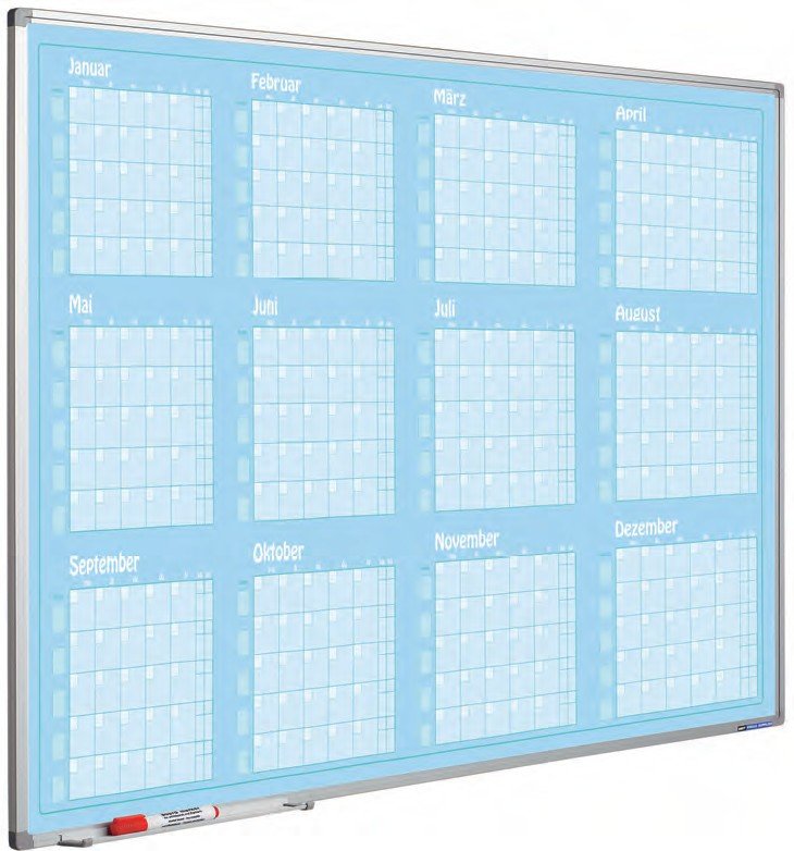 Whiteboard with annual calendar 90x120 cm - Aug-Jul
