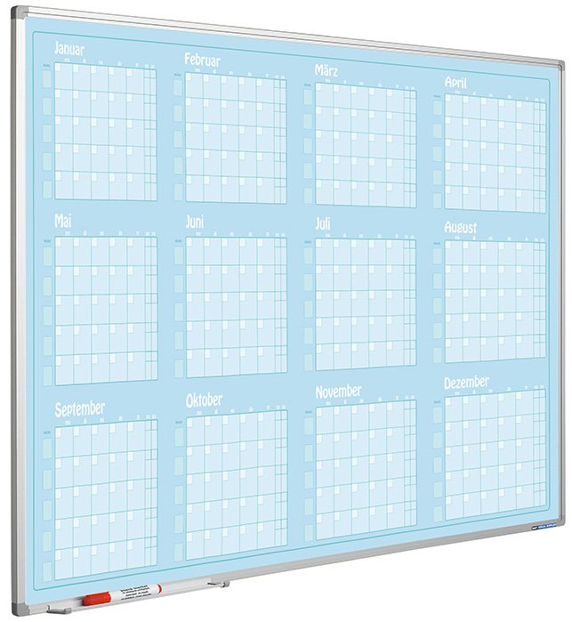 Yearplanner blue, Softline profile 8mm, Jan-Dec, GB, 90x120 cm