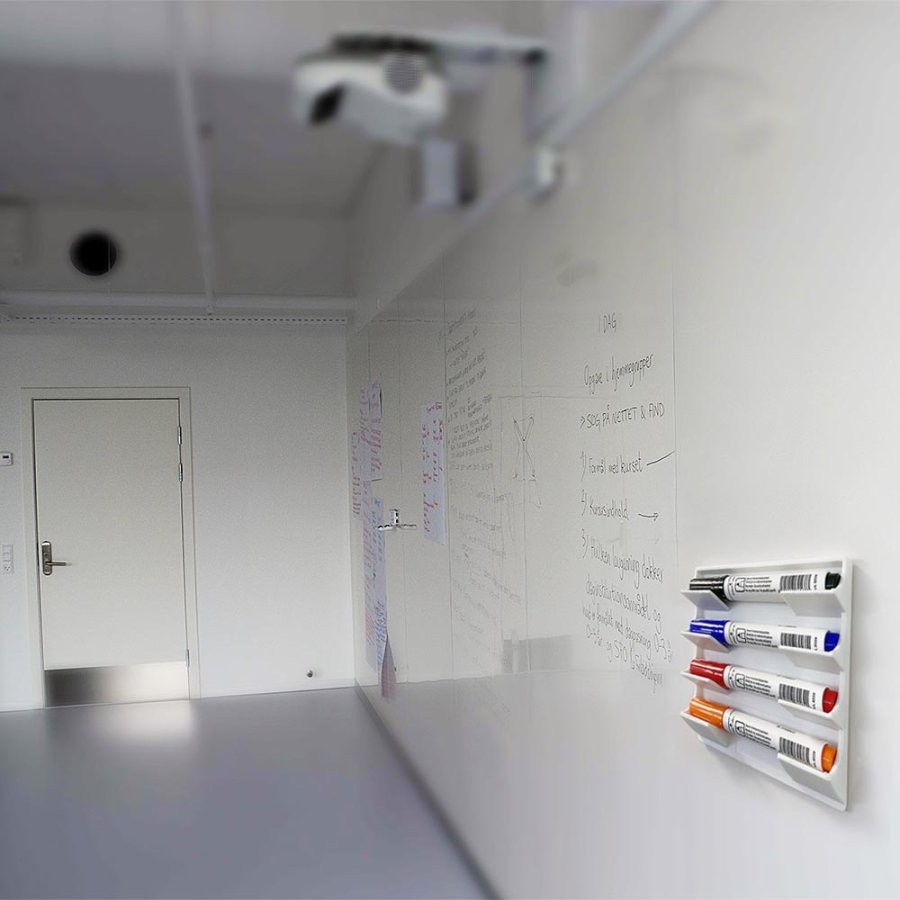 Magnetic pen holder for 4 pens, white plastic with 4 magnets on the back (also includes 4 adhesive pads)