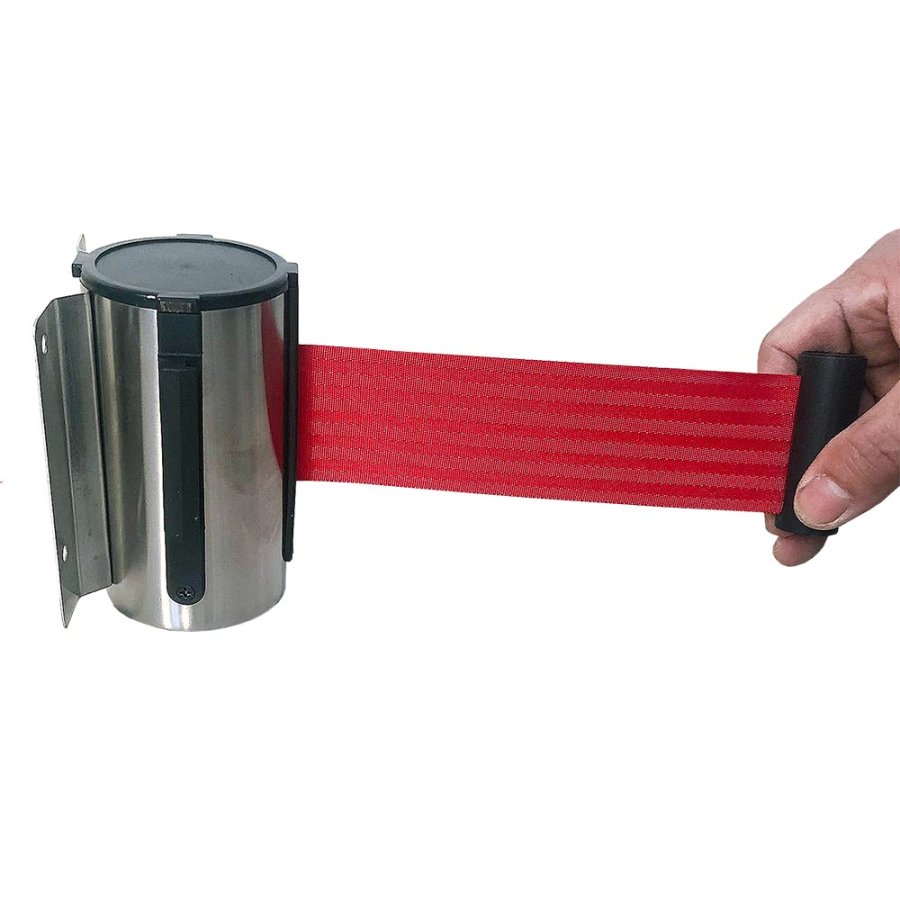 Crowd Barrier, Wall Dispenser, Stainlees Steel with 3meter Red belt