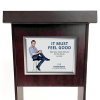 Elegant Black Wood Podium with Wheels and Silver A3 Frame - Fast Fix Design #3