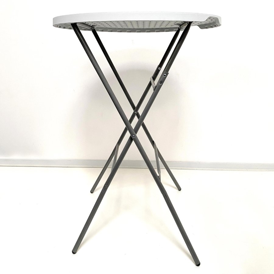 Folding table round Ø 80cm: White Tabletop & Black Steel Frame, Height 110cm