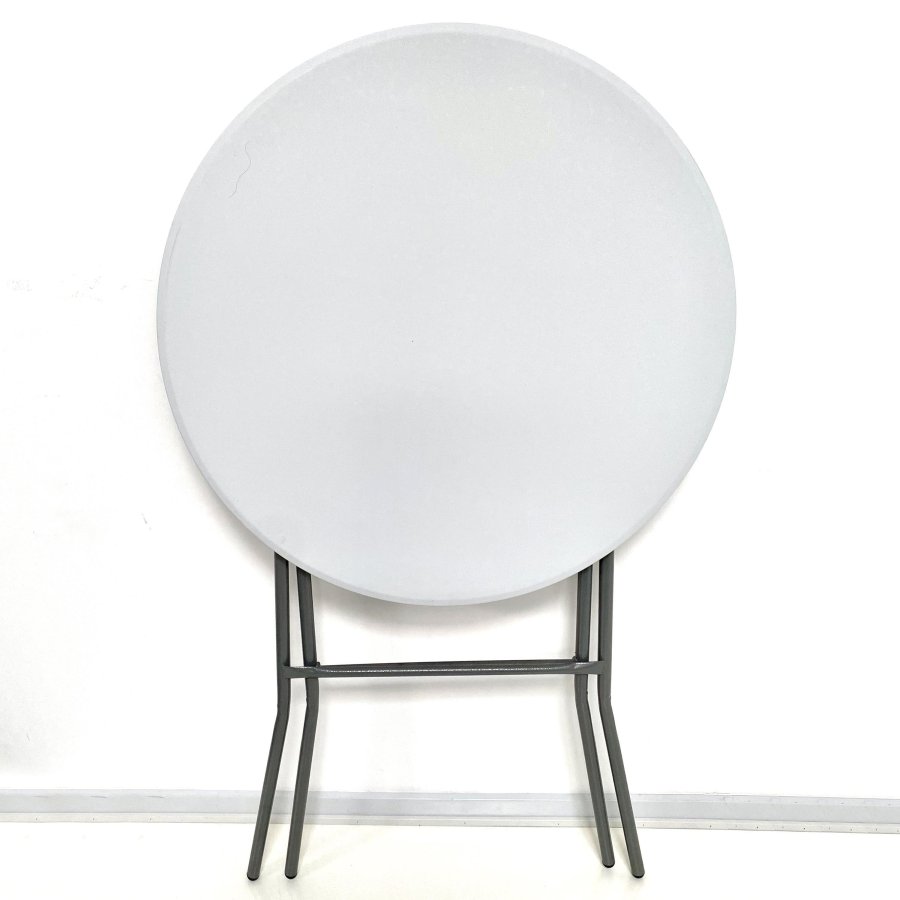 Folding table round Ø 80cm: White Tabletop & Black Steel Frame, Height 110cm