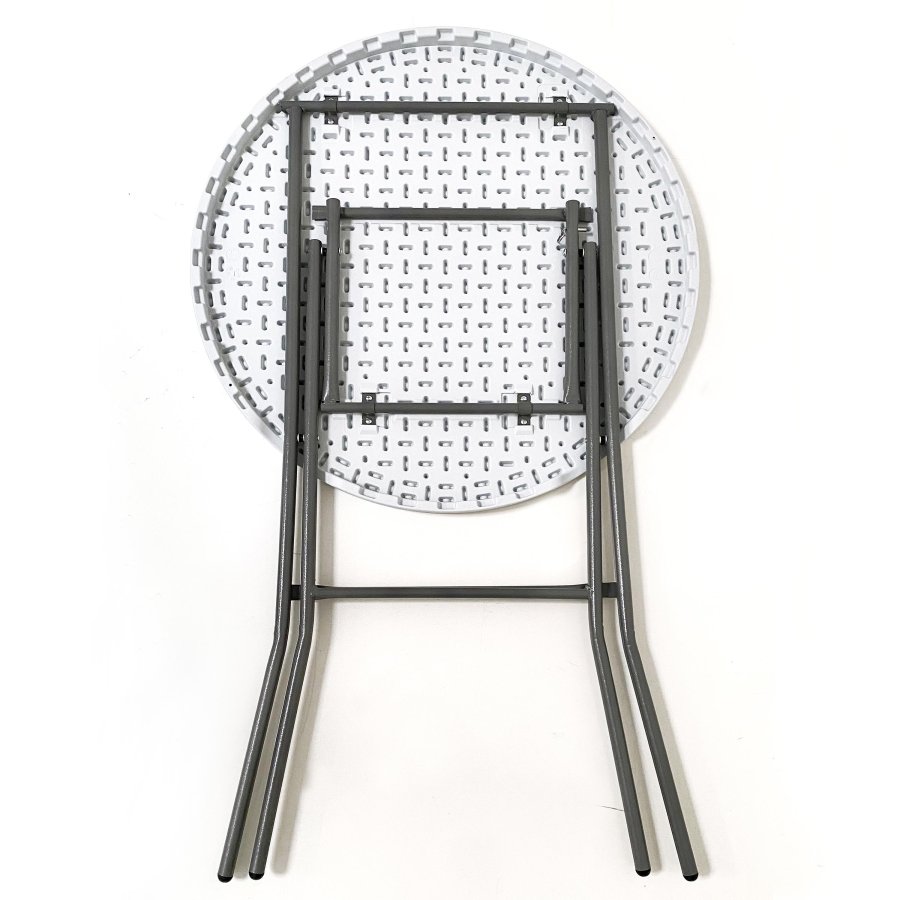Folding table round Ø 80cm: White Tabletop & Black Steel Frame, Height 110cm