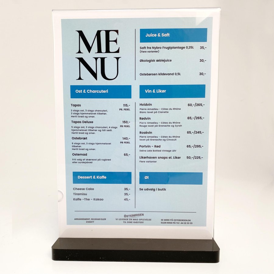 Black Bottom Menuholder, acrylic, A4