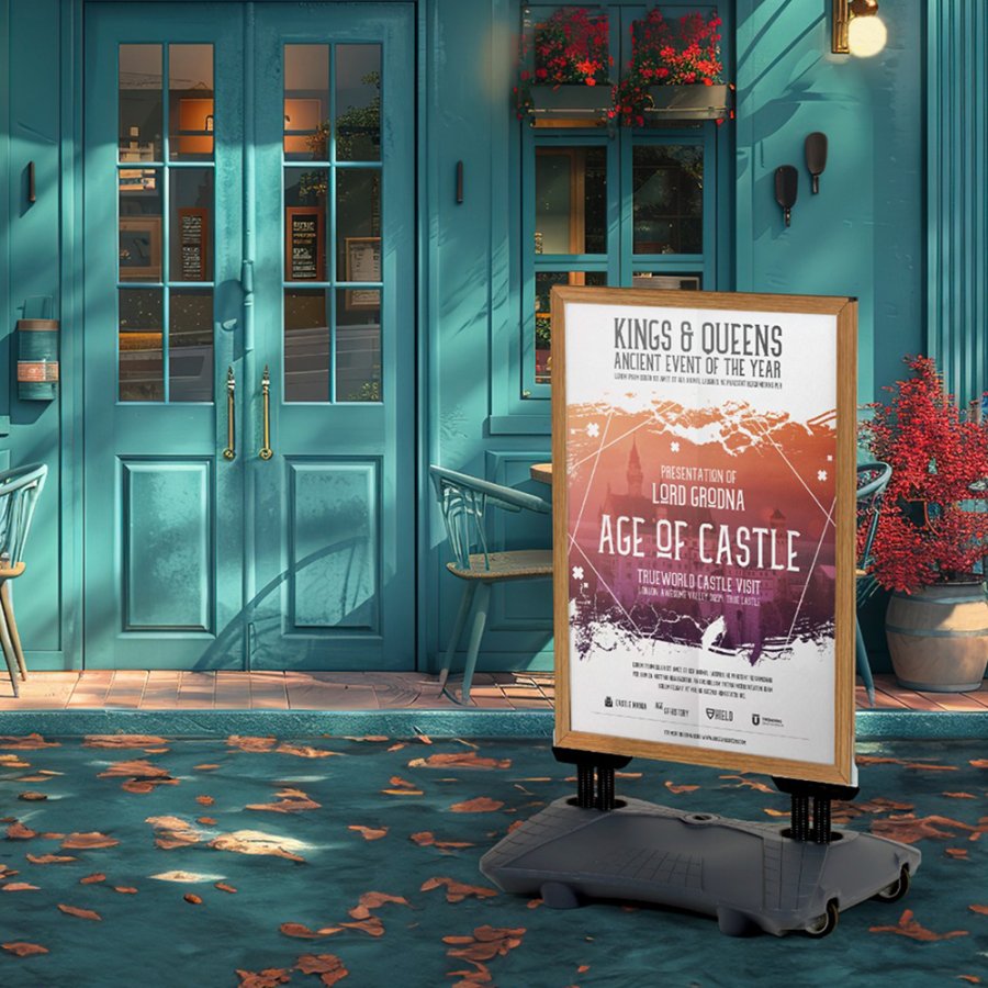 Wind-Pro Water Base Pavement Sign in Grey/Light Wood - A1 Size