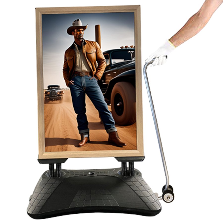 Weather-resistant Wind-Pro Pavement Sign in Black/Light Wood - Size A1