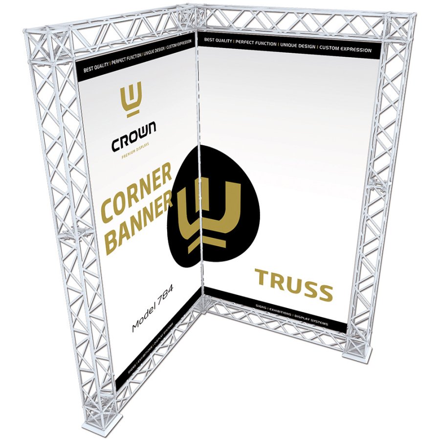 Crown Truss Corner Banner, 10 x 10 cm, white exhibition wall