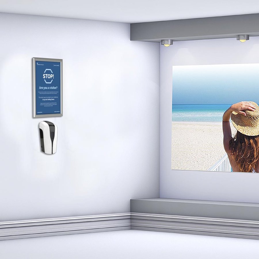 Hand Dispenser 1000 ml and Alu Snap Frame A4 - Wall Set