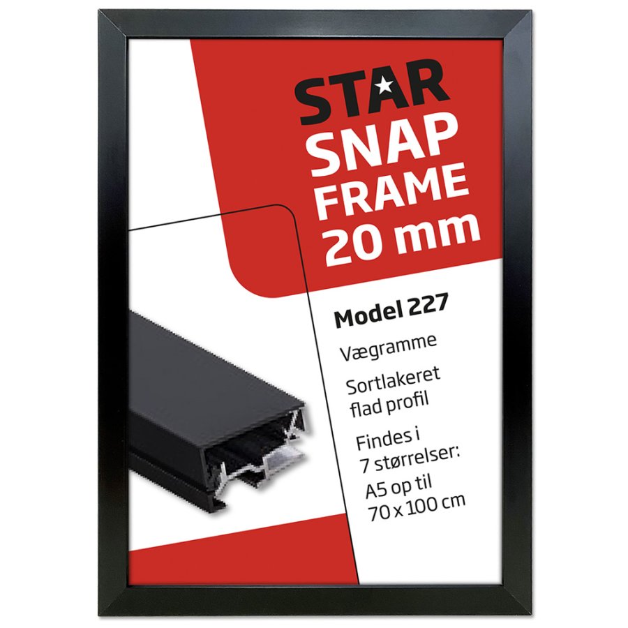 Alu snap frame, black, flat 20 mm profile, A1