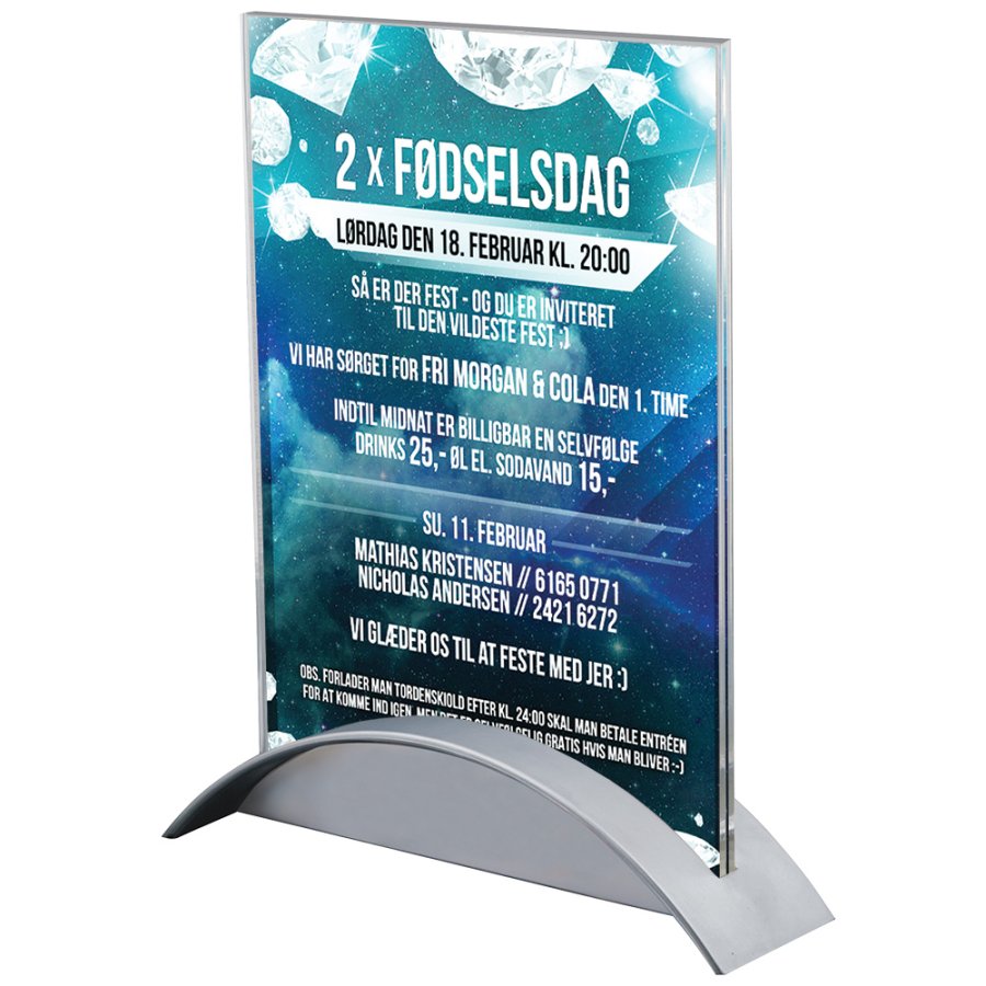 Rocket Menuholder with grey foot and A5 acrylic pocket