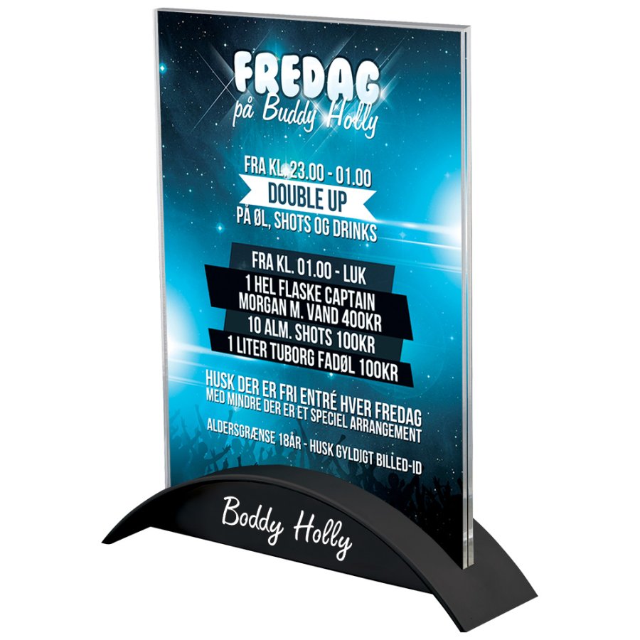 Rocket Menuholder with black base and A5 acrylic pocket