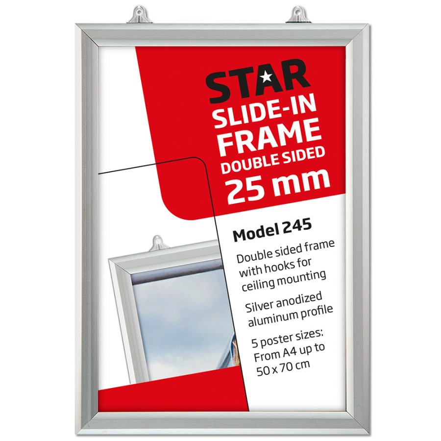 Slide-in frame, double sided, 25 mm, vertical, A1, alu/silver