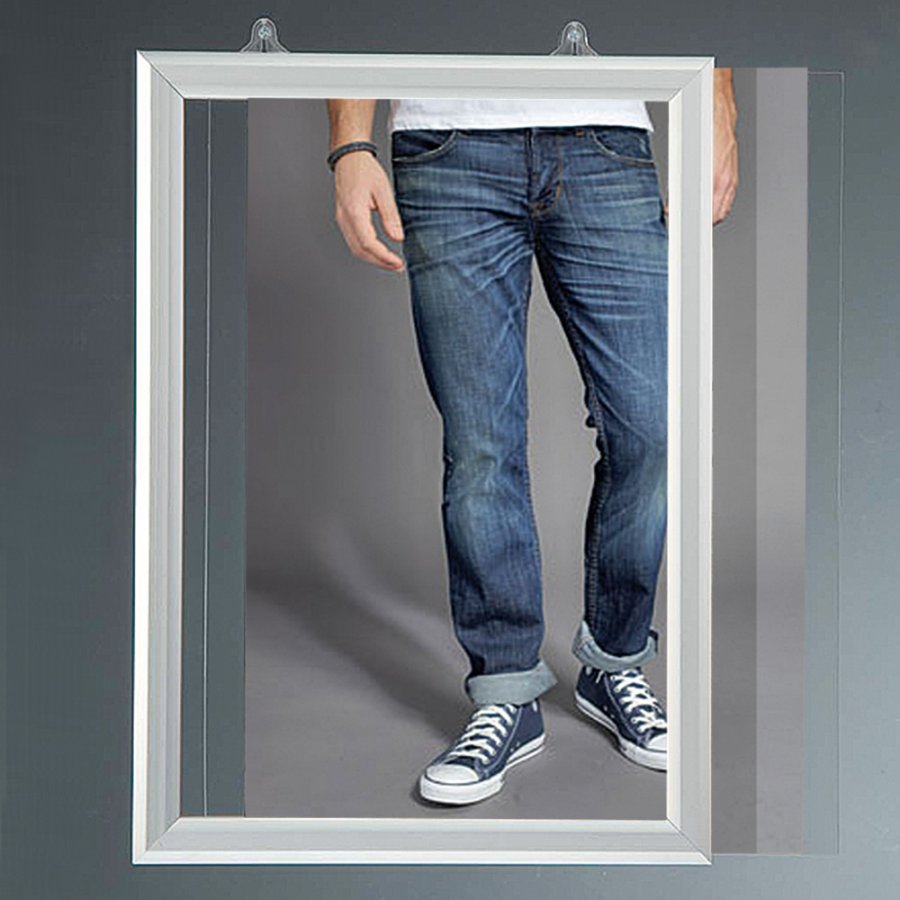 Slide-in frame, double sided, 25 mm, vertical, 50 x 70, alu/silver