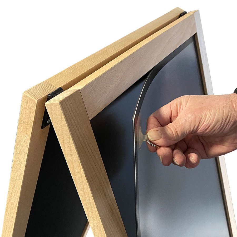 Wooden A-Board Light, Tall, with blackboard of steel and front panel