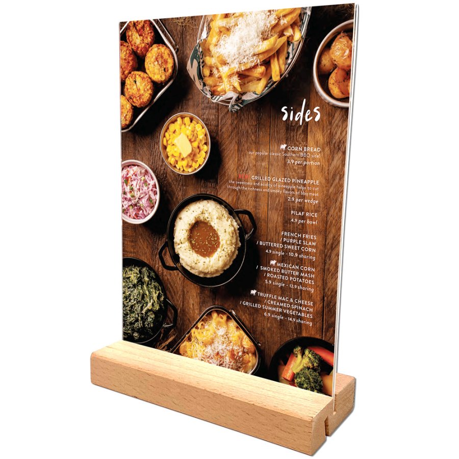 WOOD Block Menu holder acrylic A5 vertical/angled