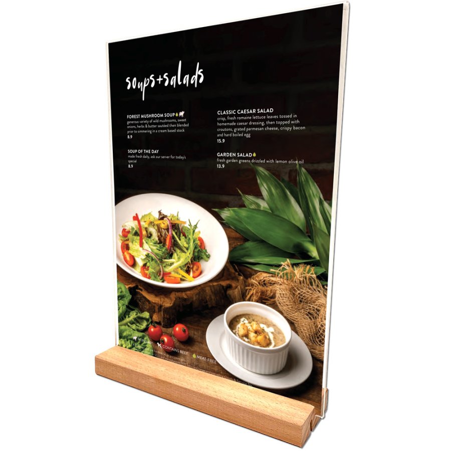 WOOD Block Menu holder acrylic A4 vertical/angled