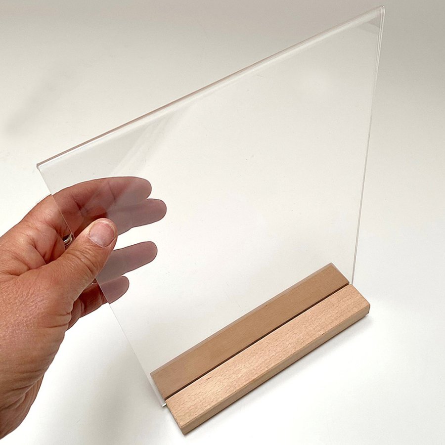 WOOD Block Menu holder acrylic A4 vertical/angled