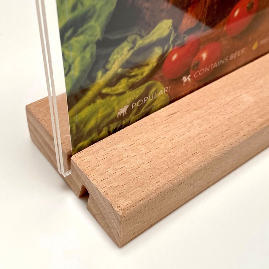 WOOD Block Menu holder acrylic A4 vertical/angled