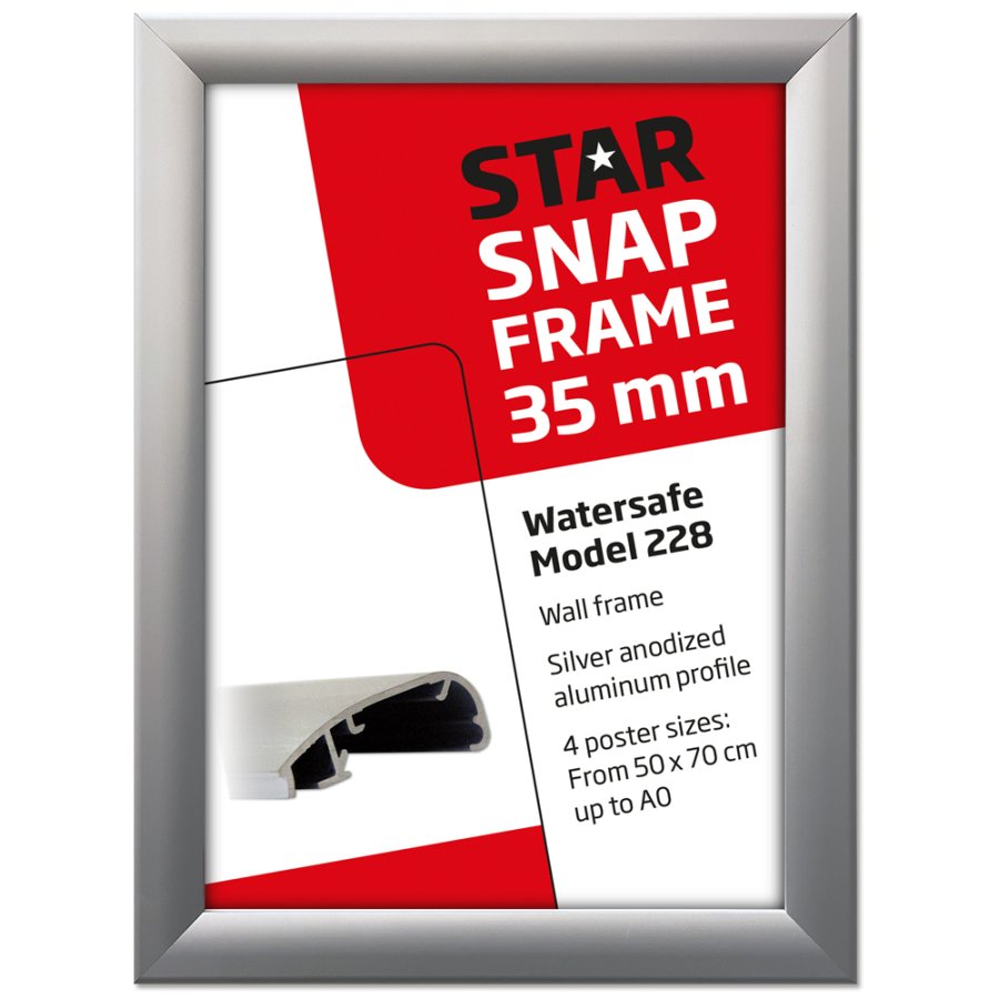 Alu snap frame Watersafe, 35 mm, 70 x 100, silver