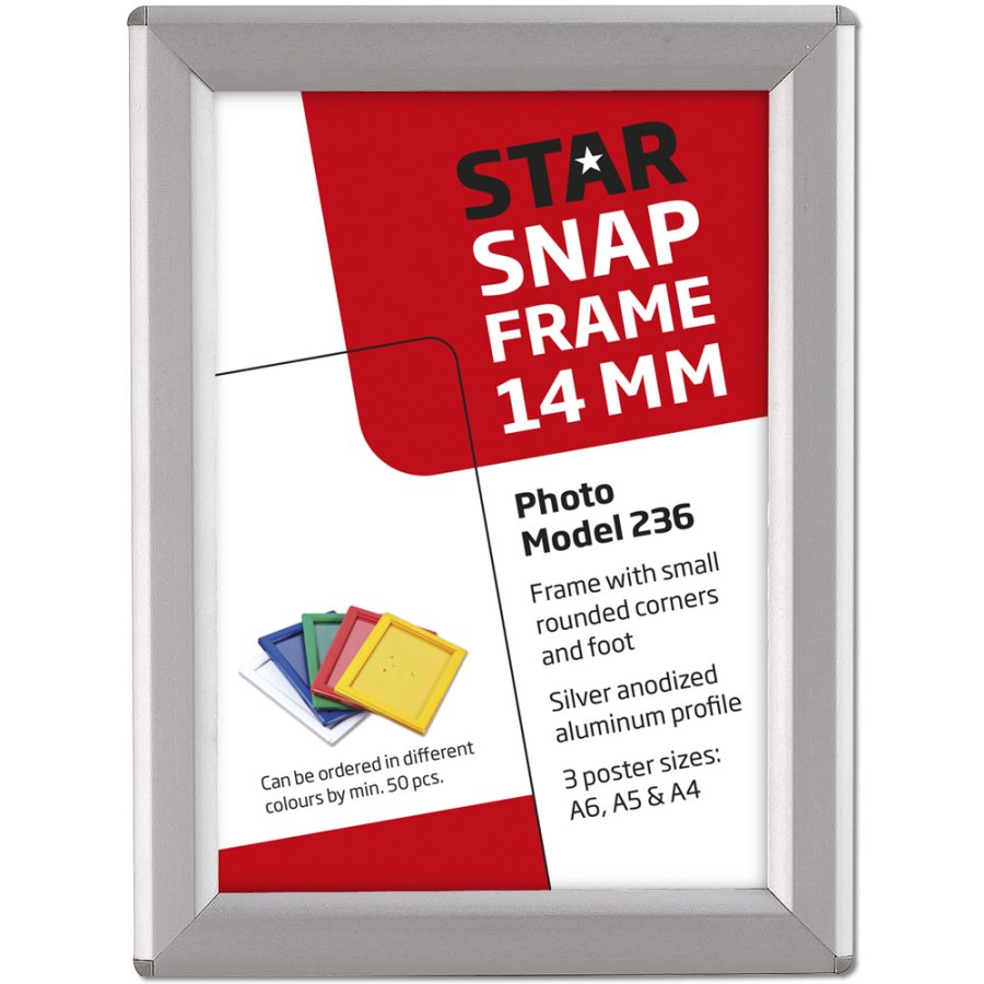 Photo snap frame, 14 mm, A6, silver, with support fitting