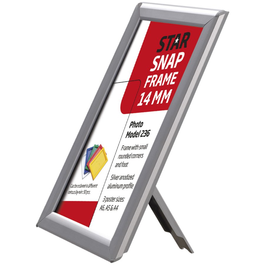 Opti snap frame, 14 mm, A4, silver, with support fitting