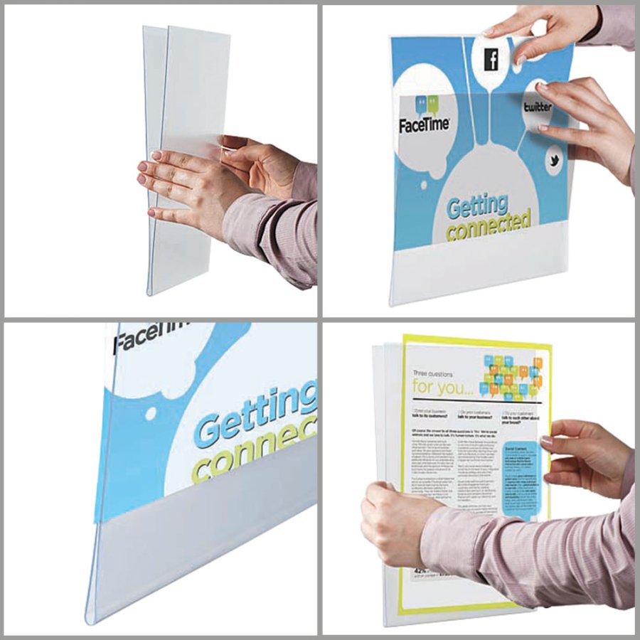 Acrylic Pocket for glass surfaces, Window U-pocket, Double-Sided, A4, Vertical (without tape)