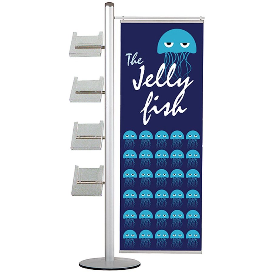 Banner Stand, MultiStand, one-sided, 4 A4 shelves, banner, 50 cm