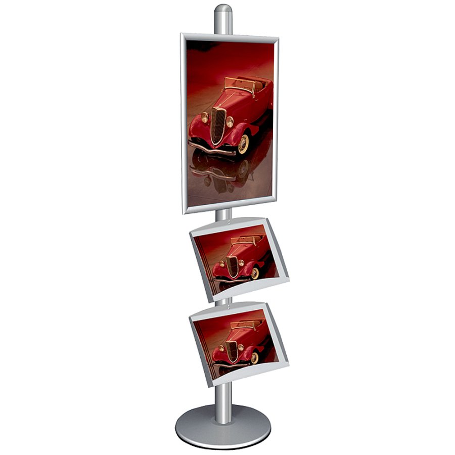 MULTISTAND 3 single sided with 2 steel shelve 25mm 1 x 60x85 cm Alu