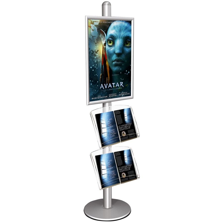 Free Standing Sign Holder, MultiStand, one-sided, 2 acrylic shelves, 1 x Snap frame, 60 x 85 cm