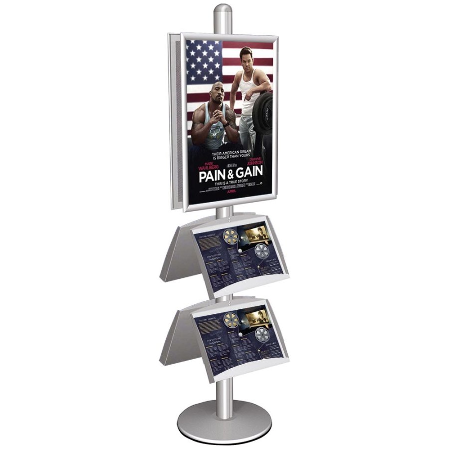 Free Standing Sign Holder, MultiStand, Double-Sided, 4 steel shelves, 2 Snap Frame, B1 - 70 x 100 cm