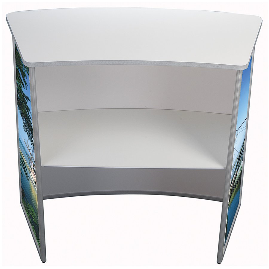 Curved Counter, exhibition desk with white top plate